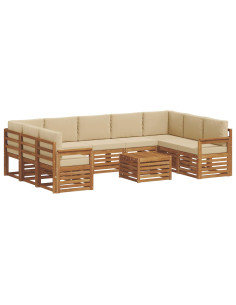 Set divani 10 pcs Naturale e Beige Legno di Acacia Massello 2