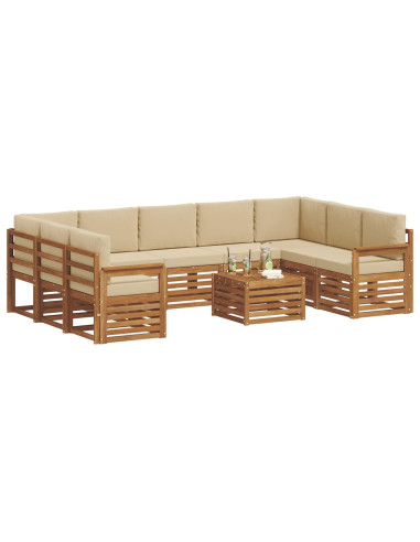 Set divani 10 pcs Naturale e Beige Legno di Acacia Massello