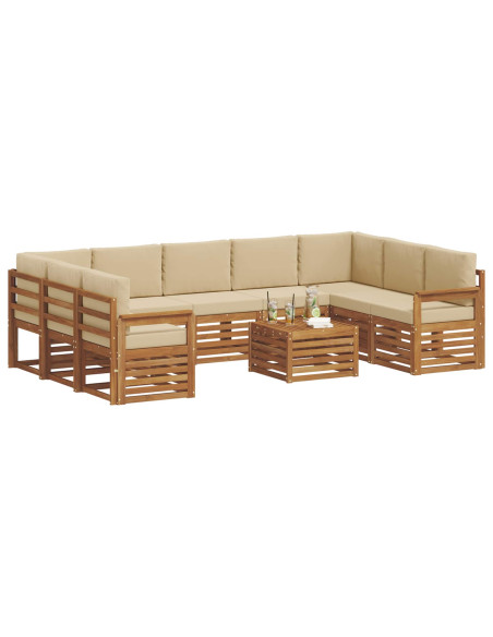 Set divani 10 pcs Naturale e Beige Legno di Acacia Massello