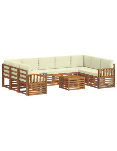 Set divani 10 pcs Naturale e Crema Legno di Acacia Massello 2