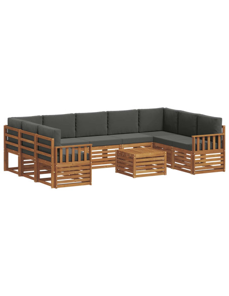 Set divani 10 pcs Naturale e Antracite Legno di Acacia Massello