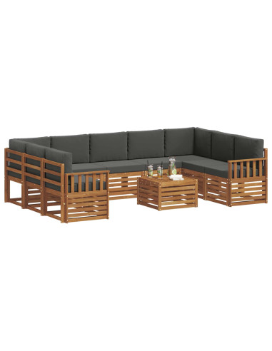 Set divani 10 pcs Naturale e Antracite Legno di Acacia Massello