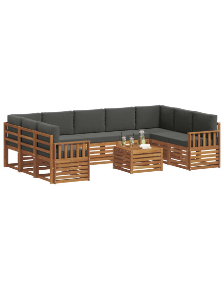 Set divani 10 pcs Naturale e Antracite Legno di Acacia Massello