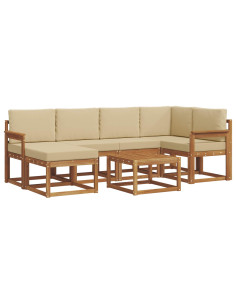Set di divani da esterno con cuscino 7 pcs Naturale e Beige 2