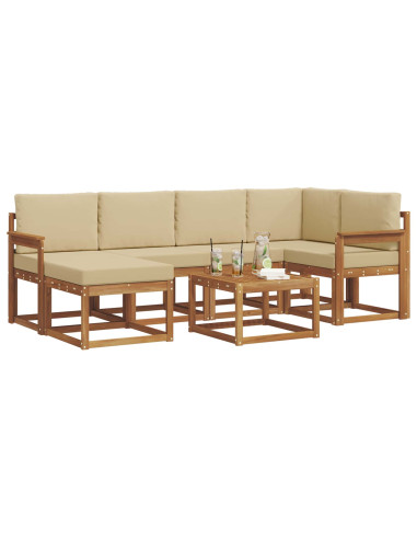 Set di divani da esterno con cuscino 7 pcs Naturale e Beige