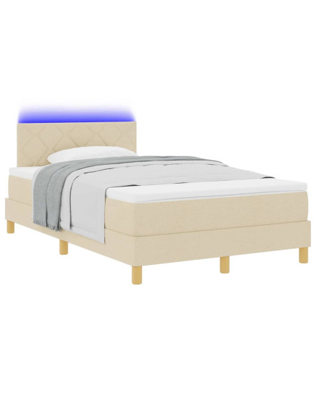 Letto a Sorgente LED con materasso Crema 120 x 200 cm Tessuto