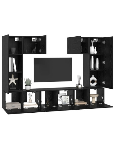 Set mobile TV 7 pcs Rovere Nero Legno multistrato