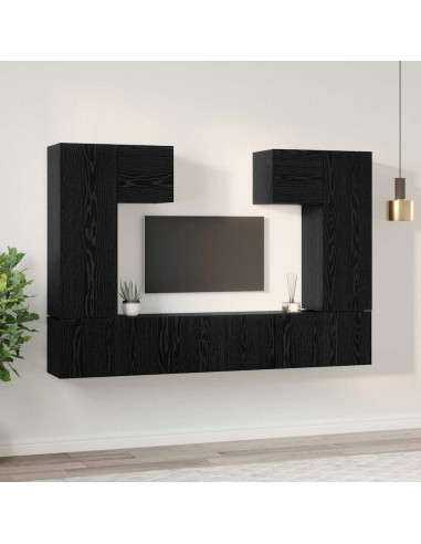 Set mobile TV 7 pcs Rovere Nero Legno multistrato