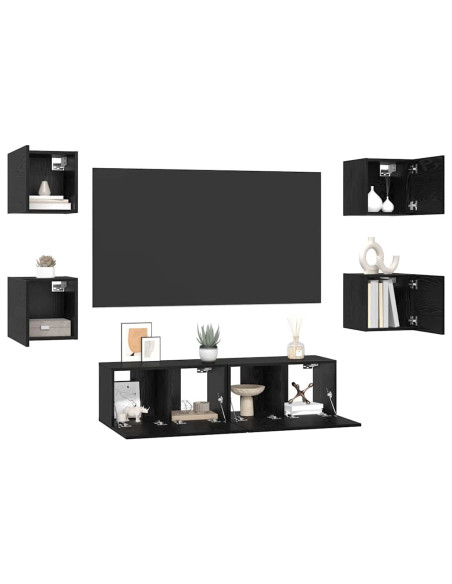 Set mobile TV 6 pcs Rovere Nero Legno multistrato