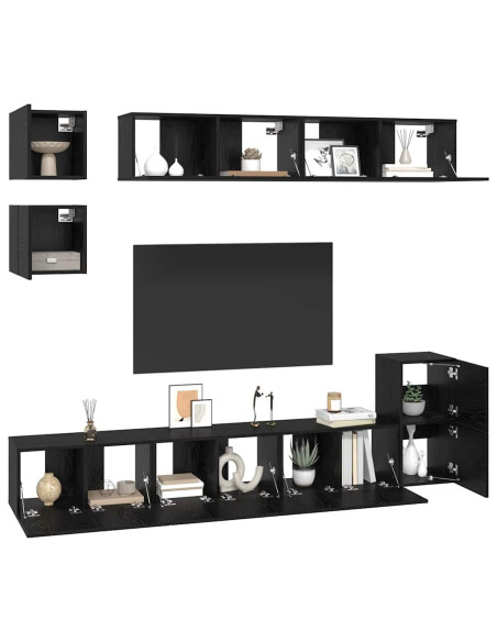 Set mobile TV 8 pcs Rovere Nero Legno multistrato