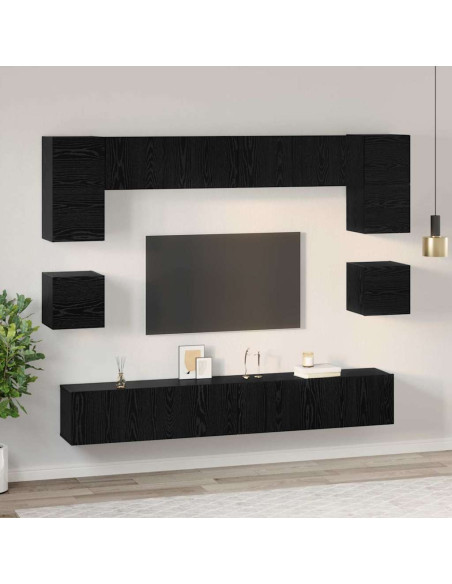 Set mobile TV 8 pcs Rovere Nero Legno multistrato