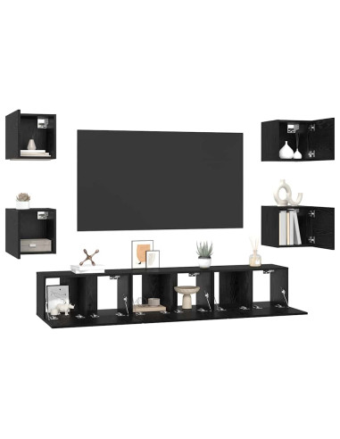Set mobile TV 7 pcs Rovere Nero Legno multistrato