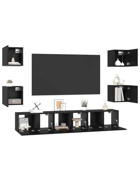 Set mobile TV 7 pcs Rovere Nero Legno multistrato