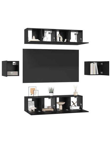 Set mobile TV 6 pcs Rovere nero Legno multistrato