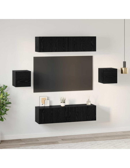 Set mobile TV 6 pcs Rovere nero Legno multistrato