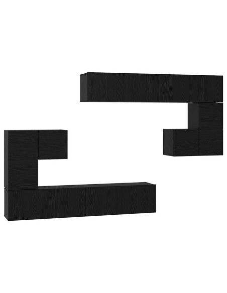Unità TV Montaggio a parete 4 pcs Rovere Nero Legno multistrato