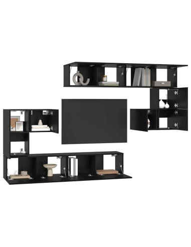 Unità TV Montaggio a parete 4 pcs Rovere Nero Legno multistrato