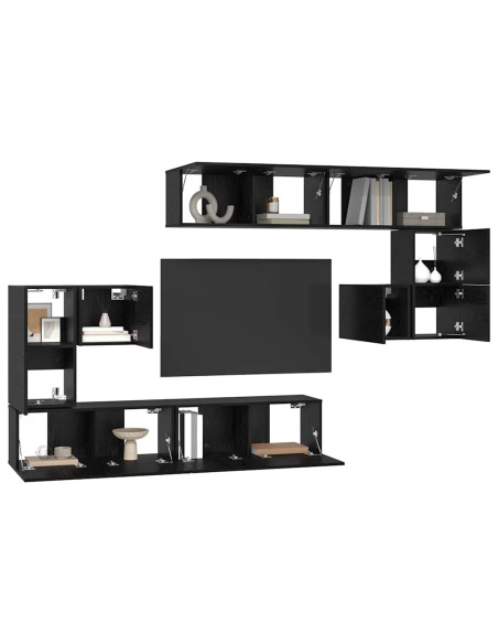 Unità TV Montaggio a parete 4 pcs Rovere Nero Legno multistrato