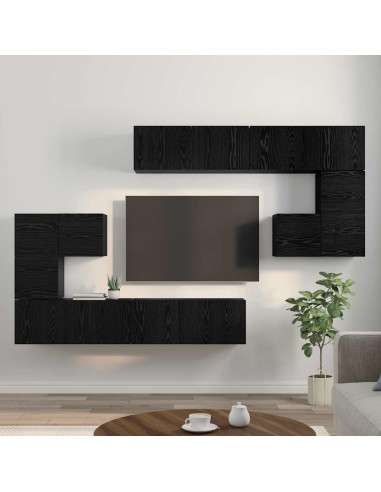 Unità TV Montaggio a parete 4 pcs Rovere Nero Legno multistrato