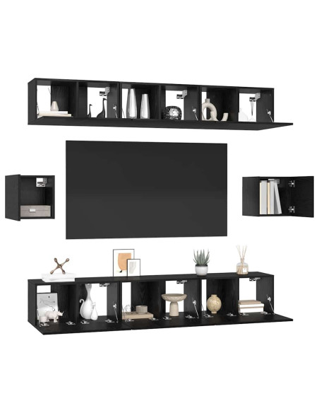 Set mobile TV 8 pcs Rovere Nero Legno multistrato