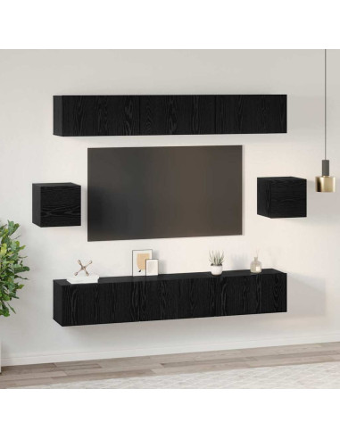 Set mobile TV 8 pcs Rovere Nero Legno multistrato