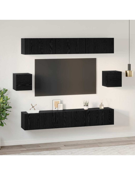 Set mobile TV 8 pcs Rovere Nero Legno multistrato