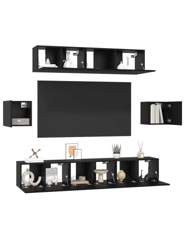 Set mobile TV 7 pcs Rovere Nero Legno multistrato