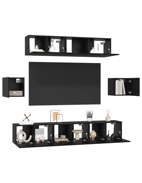 Set mobile TV 7 pcs Rovere Nero Legno multistrato