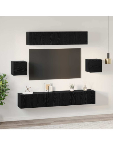 Set mobile TV 7 pcs Rovere Nero Legno multistrato