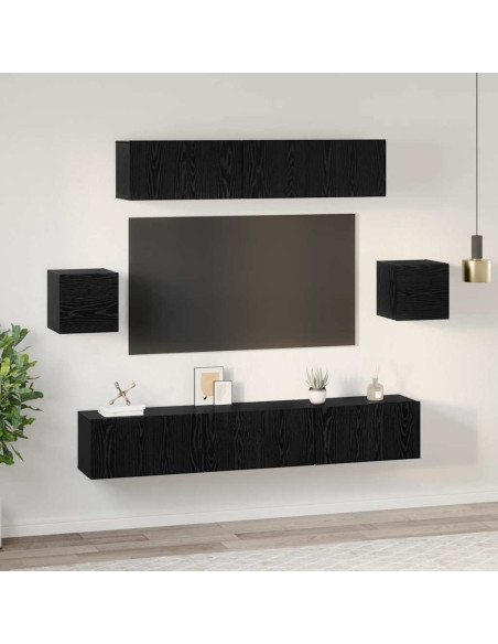 Set mobile TV 7 pcs Rovere Nero Legno multistrato