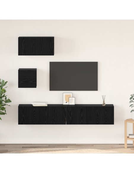 Set mobile TV 4 pcs Rovere Nero Legno multistrato