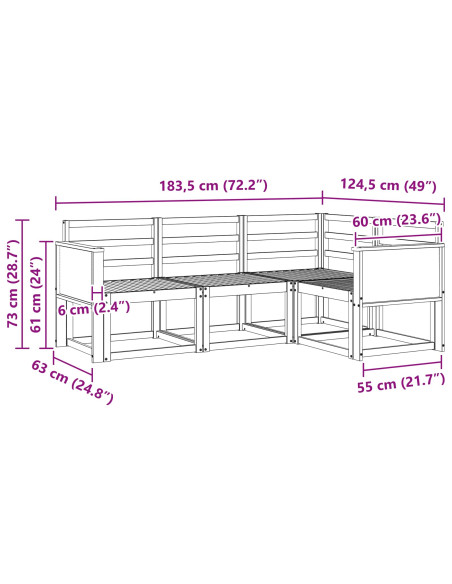Set di divani da esterno 4 pcs Naturale