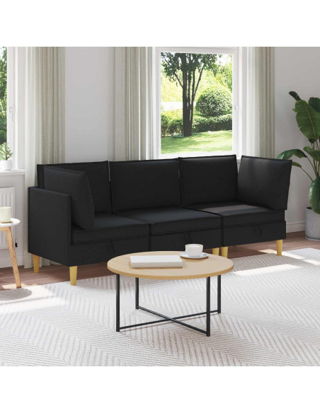 Set di mobili per il soggiorno con cuscino 3 pcs Nero Tessuto