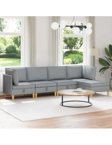 Set di mobili per il soggiorno 5 pcs Grigio Chiaro Tessuto