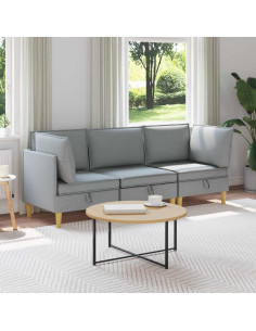 Set di mobili per il soggiorno 3 pcs Grigio Chiaro Tessuto