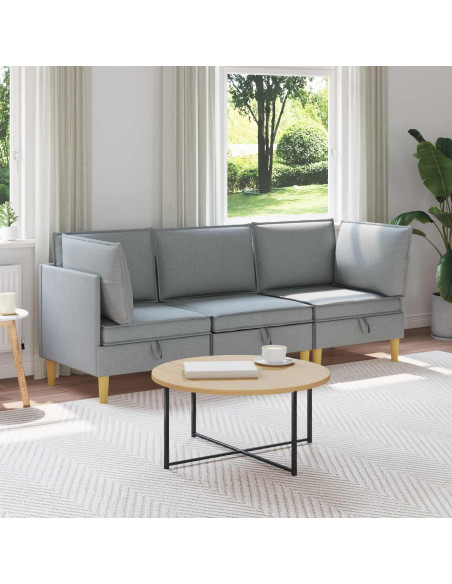 Set di mobili per il soggiorno 3 pcs Grigio Chiaro Tessuto