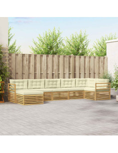 Set di divani da esterno con cuscino 7 pcs Bianco e Crema