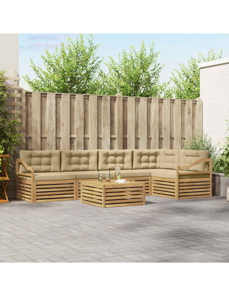 Set di divani da esterno 6 pcs Bianco e Beige Poliestere