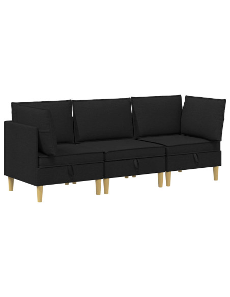 Set di mobili per il soggiorno con cuscino 3 pcs Nero Tessuto