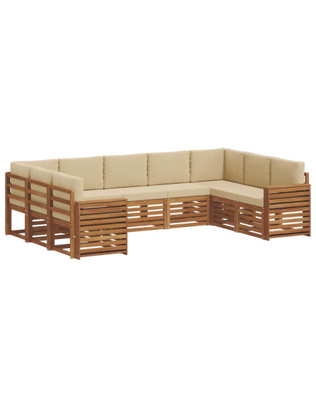 Set divani 9 pcs Naturale e Beige Legno di Acacia Massello