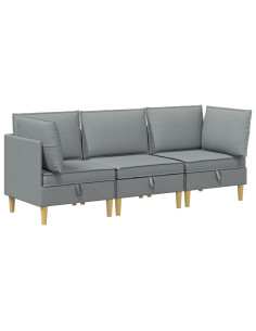 Set di mobili per il soggiorno 3 pcs Grigio Chiaro Tessuto 2