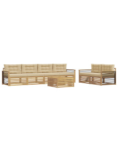 Set di divani da esterno 7 pcs Bianco e Beige Poliestere 2