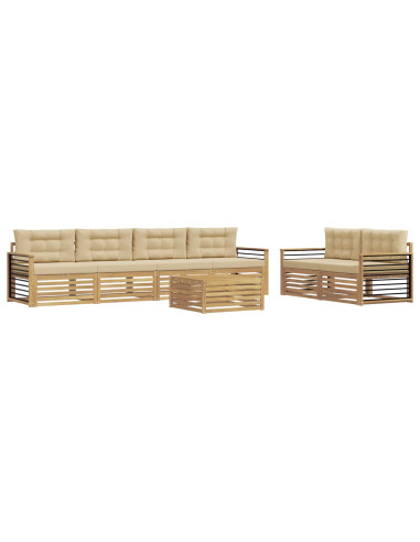 Set di divani da esterno 7 pcs Bianco e Beige Poliestere