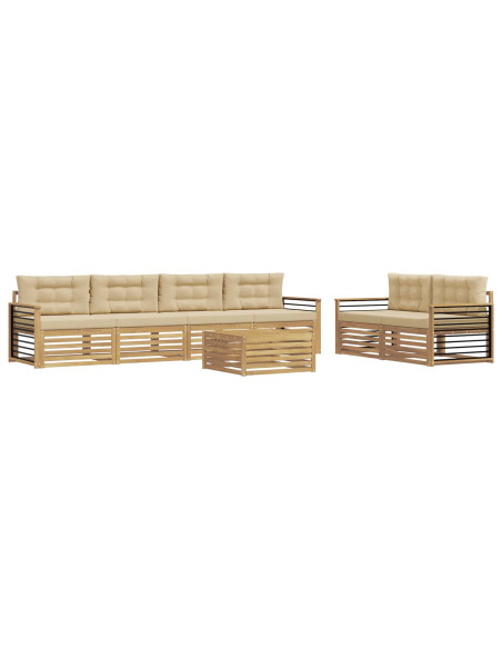 Set di divani da esterno 7 pcs Bianco e Beige Poliestere