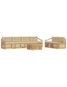 Set di divani da esterno 7 pcs Bianco e Beige Poliestere 2