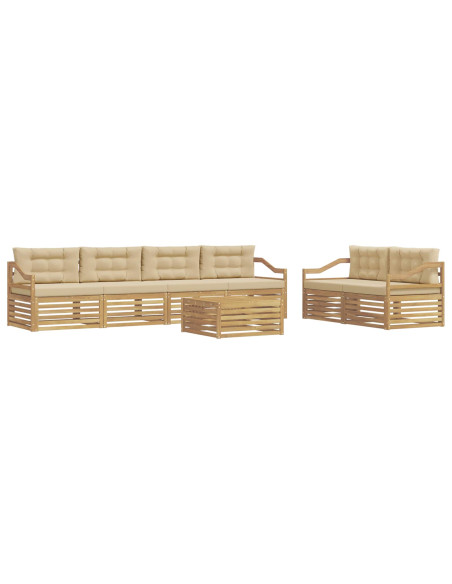 Set di divani da esterno 7 pcs Bianco e Beige Poliestere