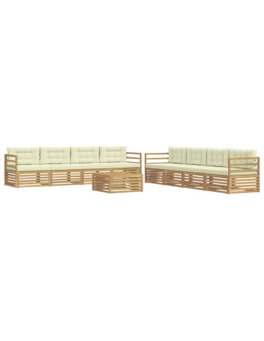 Set di divani da esterno 9 pcs Bianco e Crema Poliestere