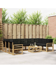 Set di divani da esterno con cuscino 10 pcs Bianco e Nero