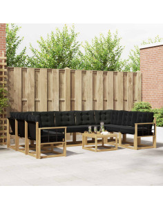Set di divani da esterno con cuscino 10 pcs Bianco e Nero