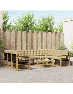 Set di divani da esterno con cuscino 10 pcs Bianco e Beige